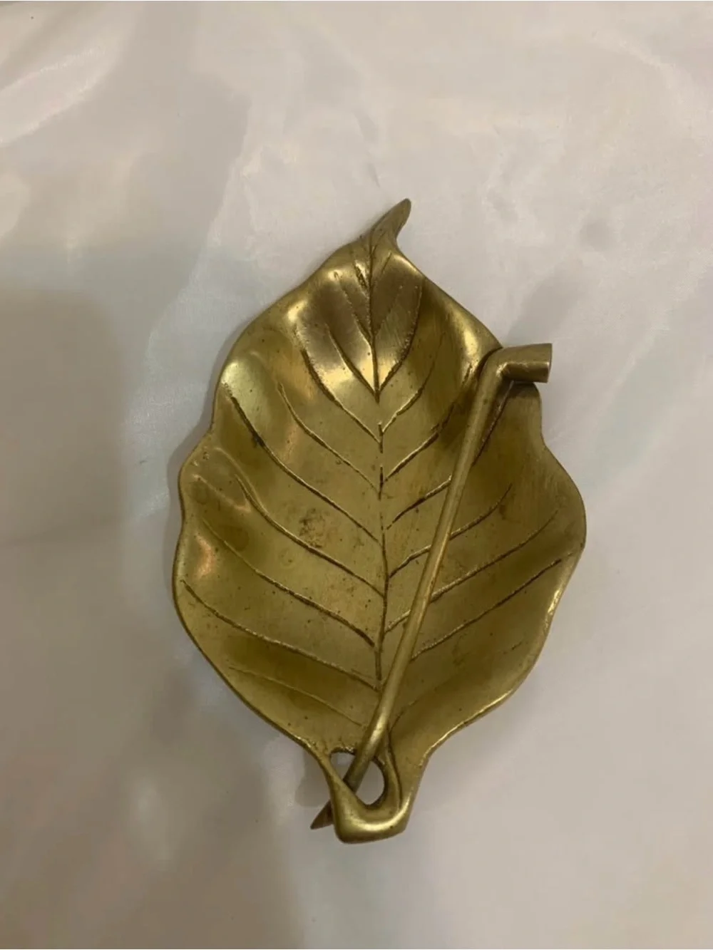 vintage brass leaf-shaped ashtray and trinket dish